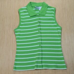 Vintage Basic Editions Polo Shirt Retro Striped Ribbed‎ Knit Top Women's Large